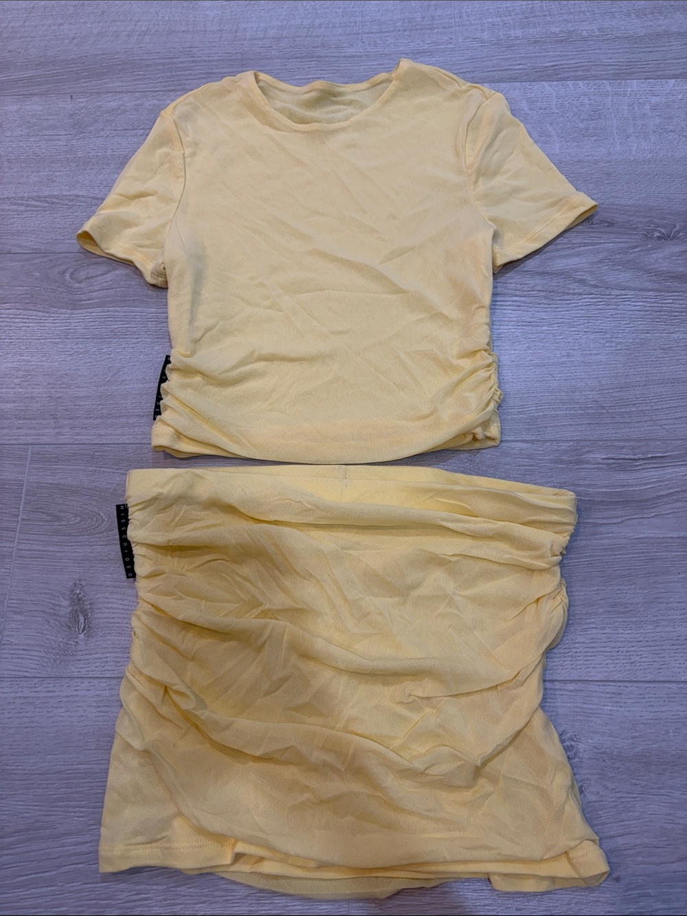 Missguided Yellow Short Sleeve Top and Ruched Skirt Set
